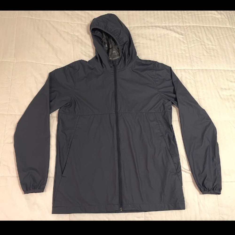 Quiksilver Men Windbreaker Rain Jacket Packable Pocket Charcoal Grey Sz Med